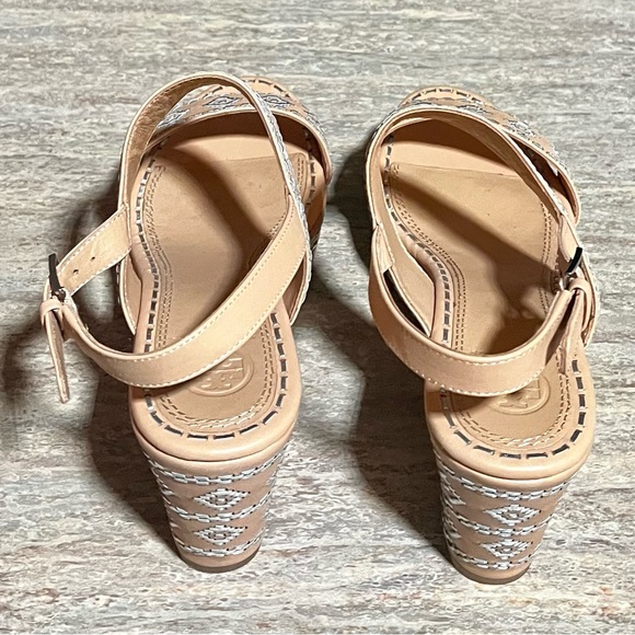 Tory Burch Natural Vachetta Ankle Strap Wedge Calf Leather Sandals - Picture 3 of 16